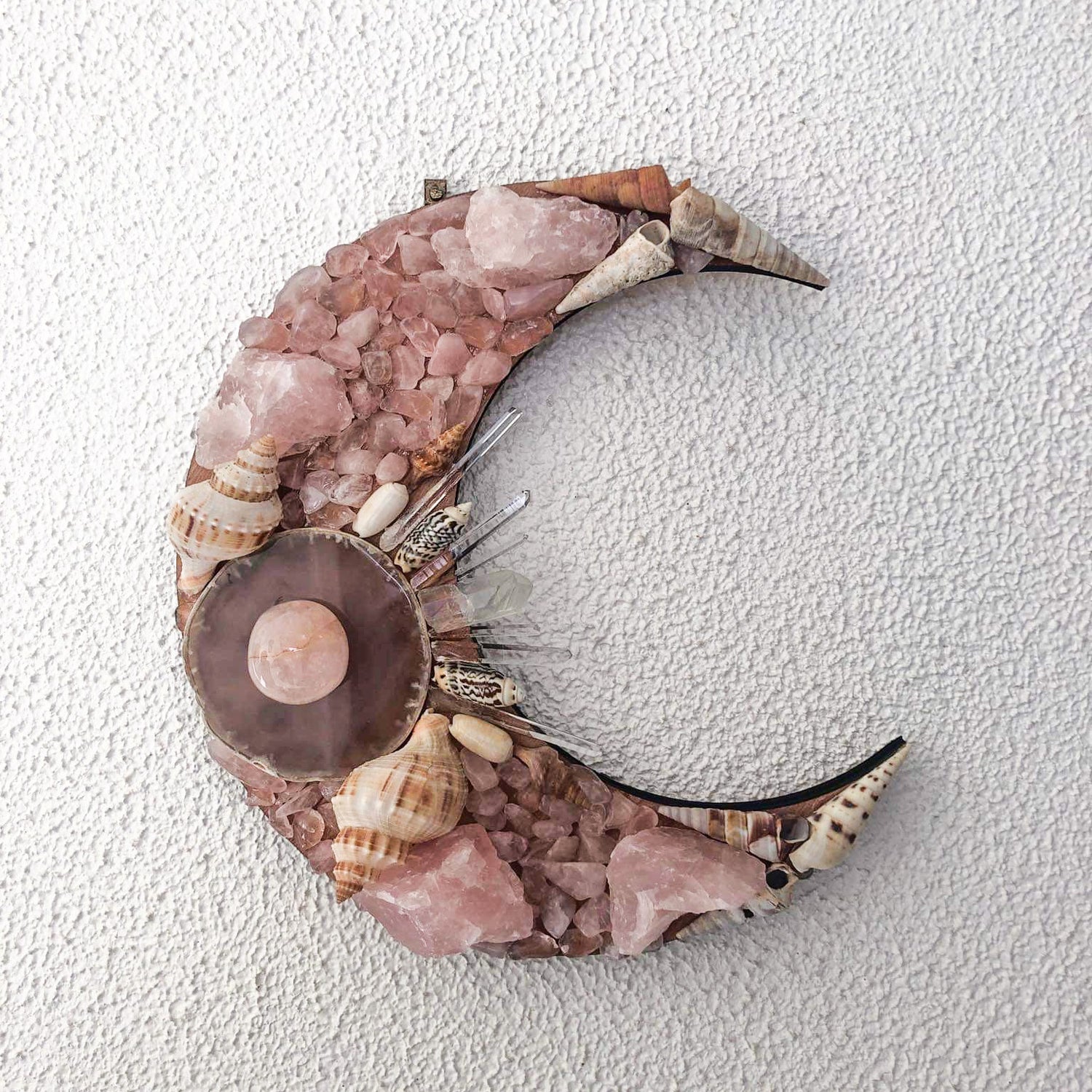 Rose Quartz and Shell Crystal Moon
